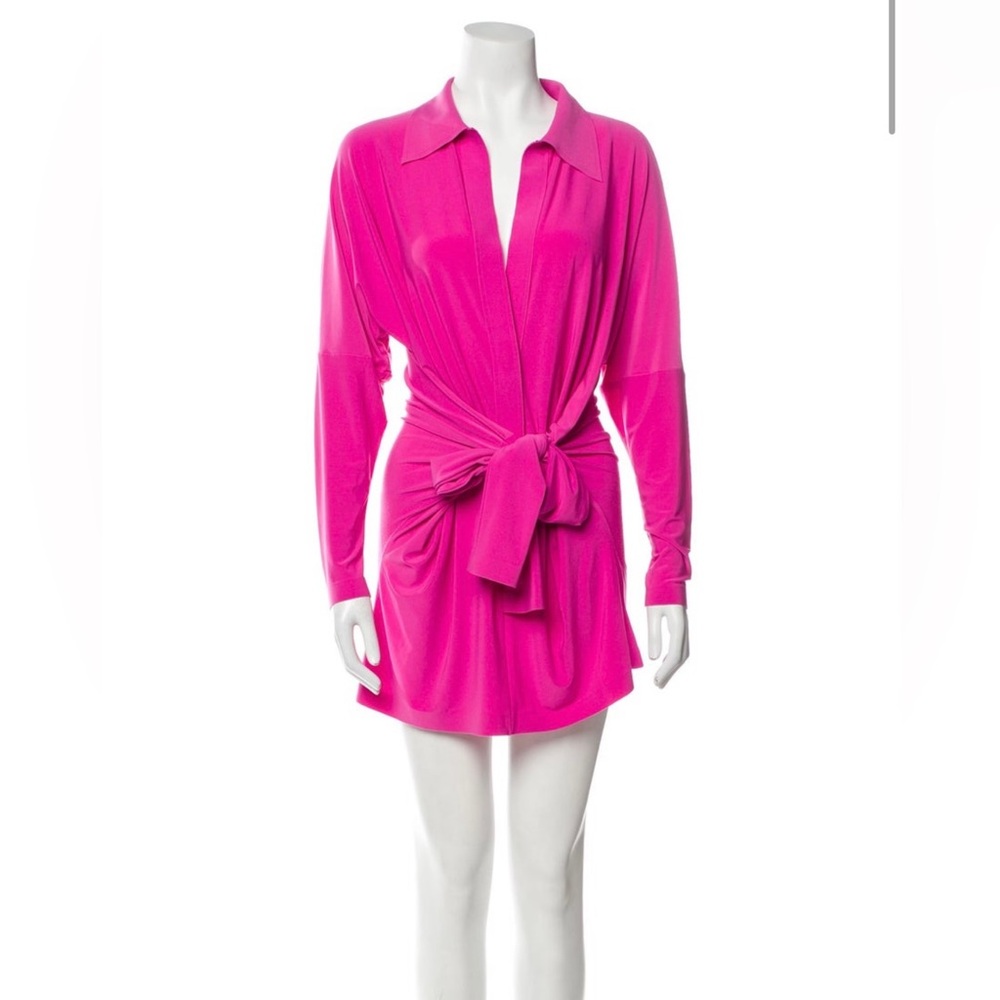 Norma Kamali medium orig $145 pink dolman sleeve mini dress with built in belt